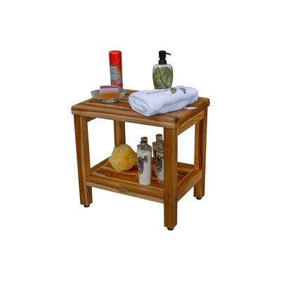 EcoDecors Eleganto 18" Teak Shower Bench with Storage Shelf- EarthyTeak Finish