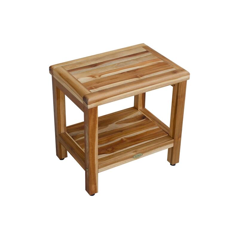 EcoDecors Eleganto 18" Teak Shower Bench with Storage Shelf- EarthyTeak Finish