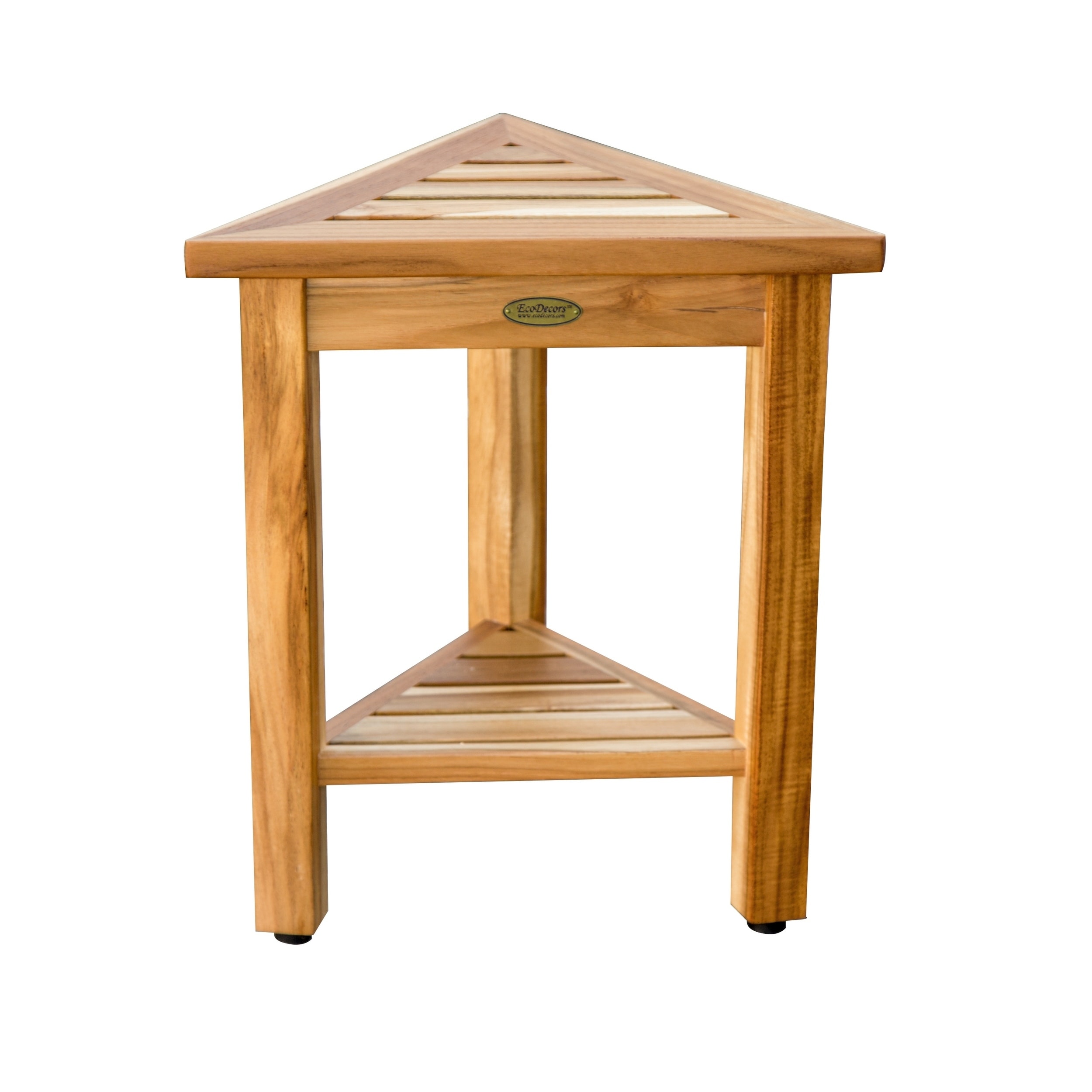 EcoDecors Teak Corner Shower Shelf Stool Small Bathroom Bench Teak