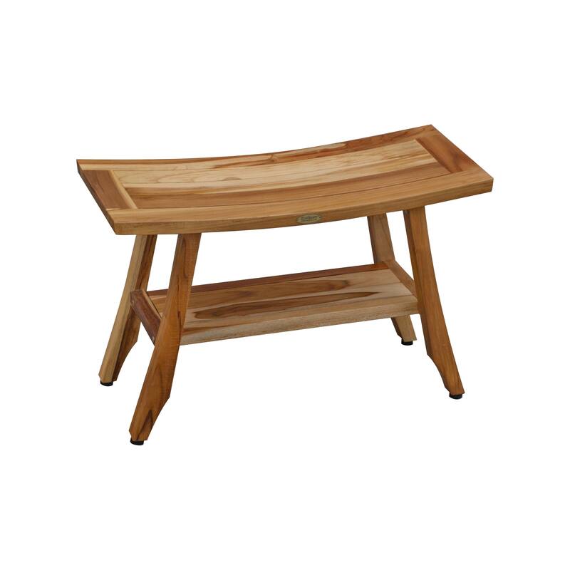 EcoDecors Satori Natural Teak Wood Shower & Bathroom Bench with Storage Shelf 28-inches wide x 18-inches High