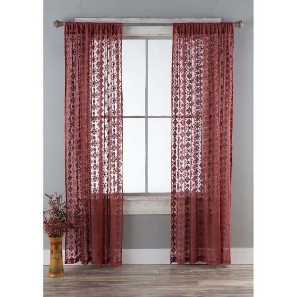 Porch Den Claudia Garnet Diamond Lace Curtain Panels Set Of 2 On Sale Overstock 28301330