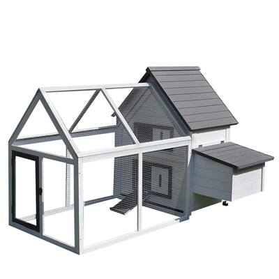 PawHut 65” Wood Outdoor Chicken Coop House with Nesting Box, Ramp, Run, and Ladder