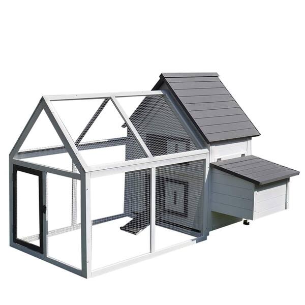 slide 1 of 9, PawHut 65” Wood Outdoor Chicken Coop House with Nesting Box, Ramp, Run, and Ladder