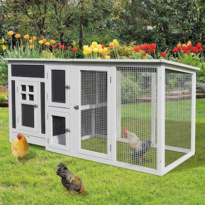 PawHut 63" Wood Large Indoor Outdoor Chicken Coop with Run& Nesting Box