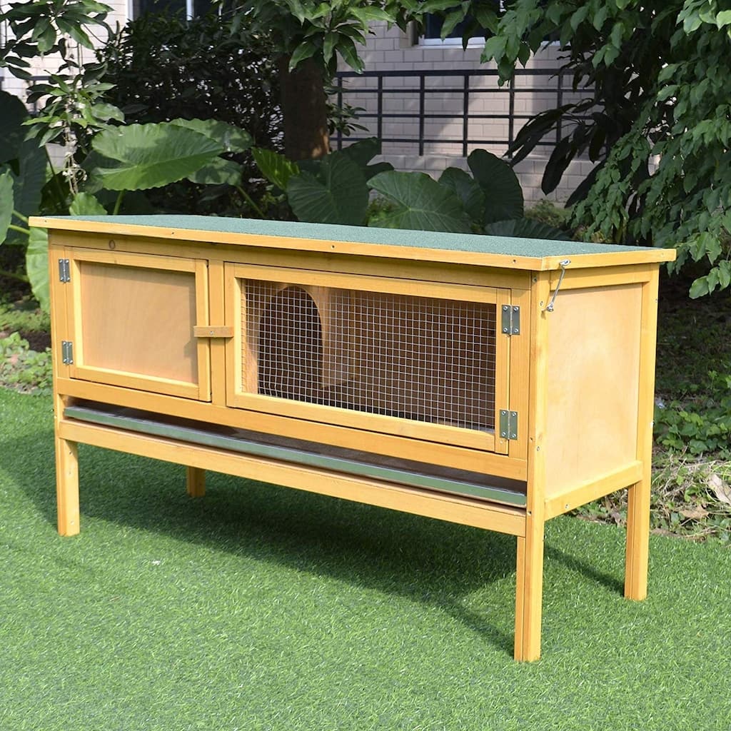PawHut Large Elevated Indoor Outdoor Wooden Rabbit Hutch