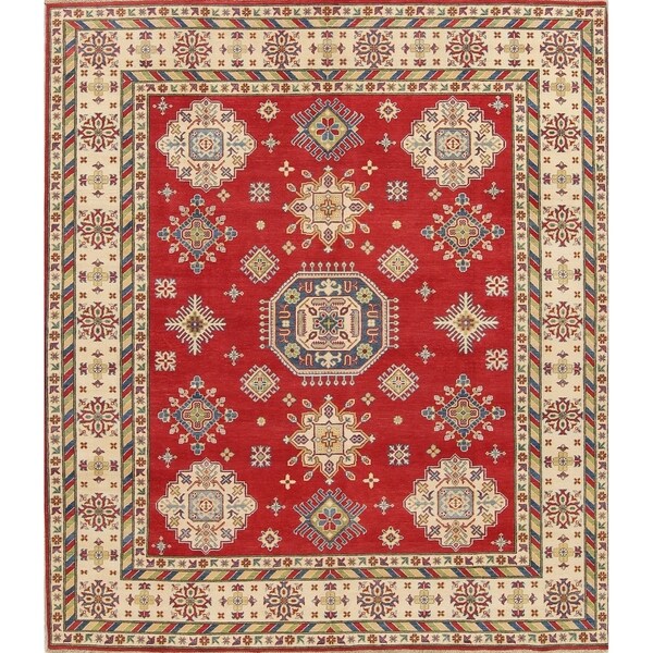 Kazak Oriental Hand-Knotted Wool Pakistani Traditional Area Rug - 9'7" x 8'4"