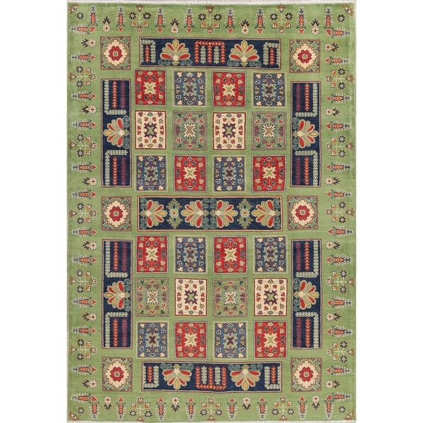 Kazak Oriental Traditional Hand-Knotted Wool Pakistani Area Rug - 9'6" x 6'6"