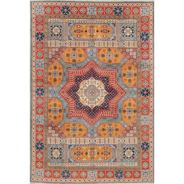 Oriental Kazak Traditional Hand-Knotted Wool Pakistani Area Rug - 9'11" x 6'6"