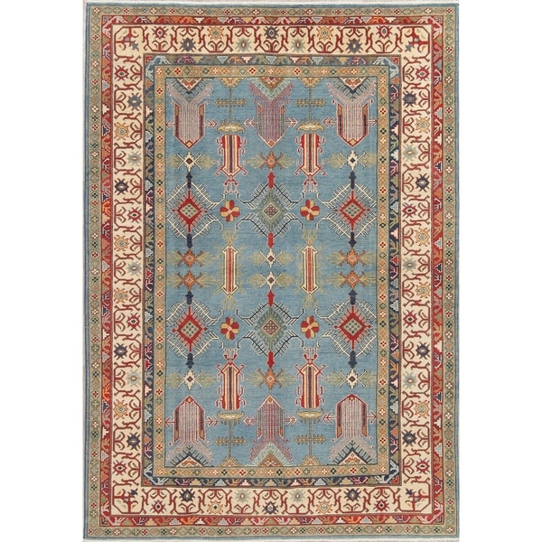 Pakistani Wool Traditional Hand-Knotted Kazak Oriental Area Rug - 9'6" x 6'6"