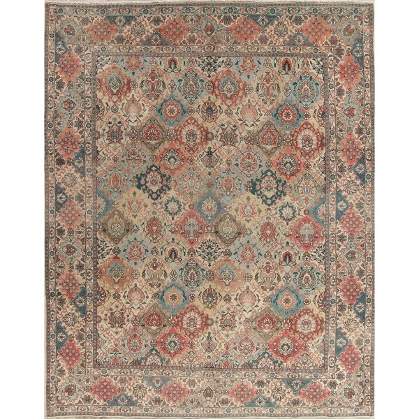 Vintage Hand Knotted Tabriz Persian Oriental Wool Area Rug - 12'10" x 10'1"
