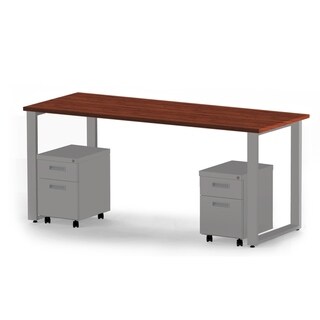 The Marvel Group Marvel Aire 72" x 24" Desk and 2 Mobile Pedestals (Silver - Cherry Finish)