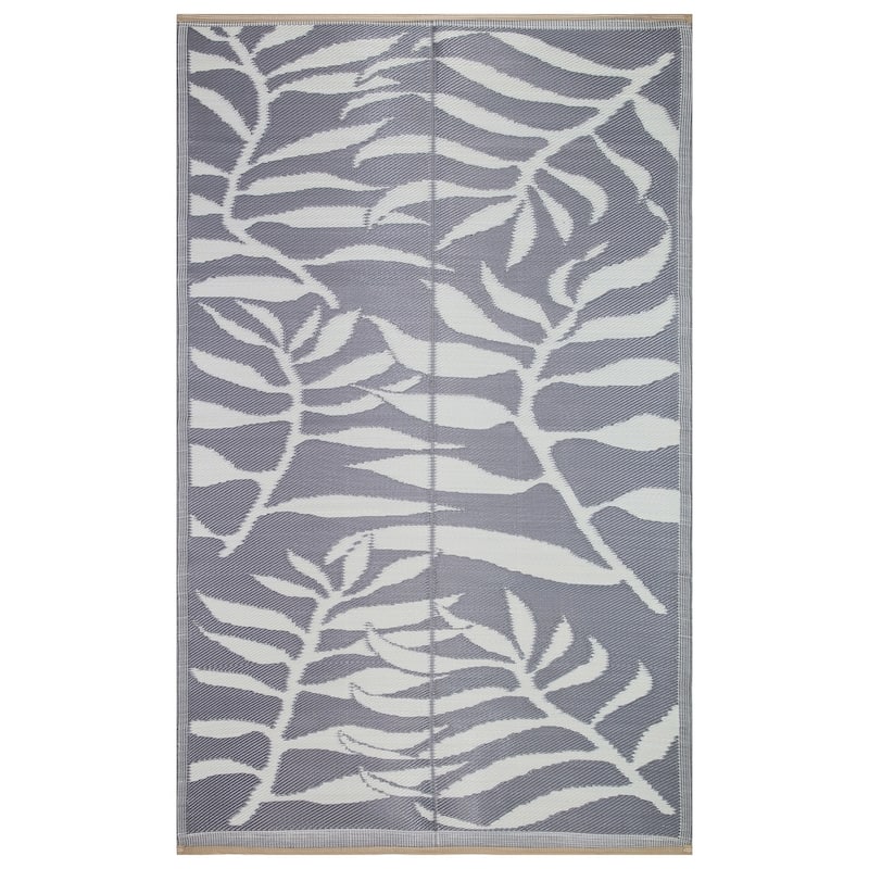 Lightweight Indoor Outdoor Reversible Area Rug -5.9 x 8.9 Feet - Leaf Pattern - N/A - Grey