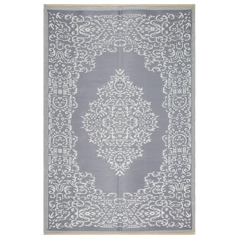 Lightweight Indoor Outdoor Reversible Area Rug - 5.9 x 8.9 Feet - Medallion Oriental- Grey - N/A