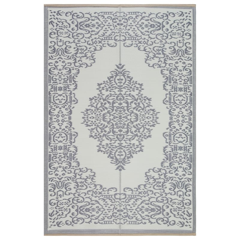 Lightweight Indoor Outdoor Reversible Area Rug - 5.9 x 8.9 Feet - Medallion Oriental- Grey - N/A