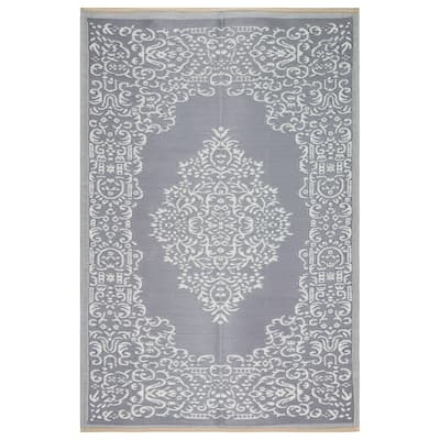 Lightweight Indoor Outdoor Reversible Area Rug - 5.9 x 8.9 Feet - Medallion Oriental- Grey - N/A