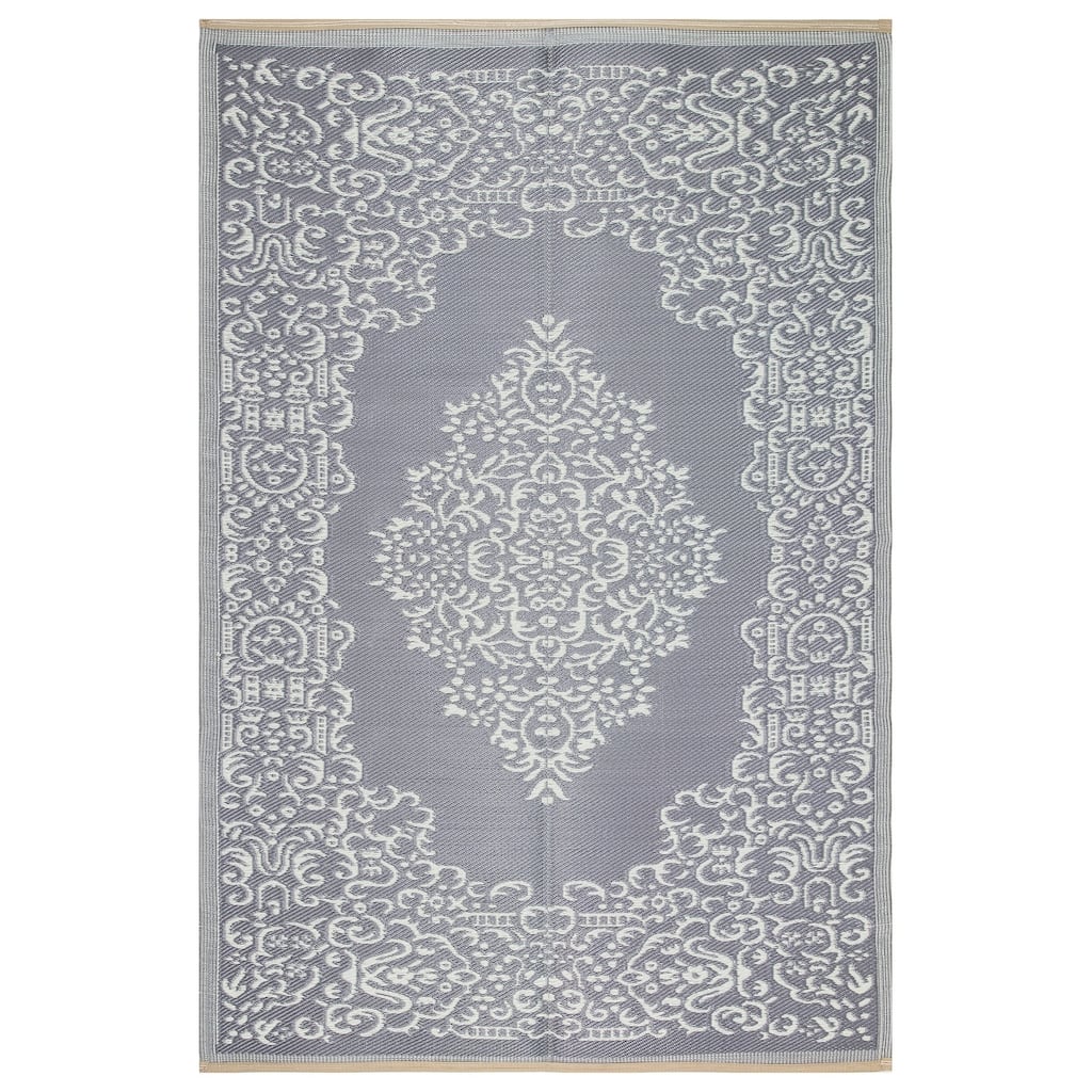 Lightweight Indoor Outdoor Reversible Area Rug - 5.9 x 8.9 Feet - Medallion Oriental- Grey - N/A