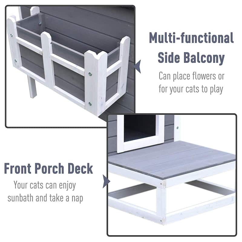 PawHut Wooden Large Deluxe Elevated Cat House - N/A