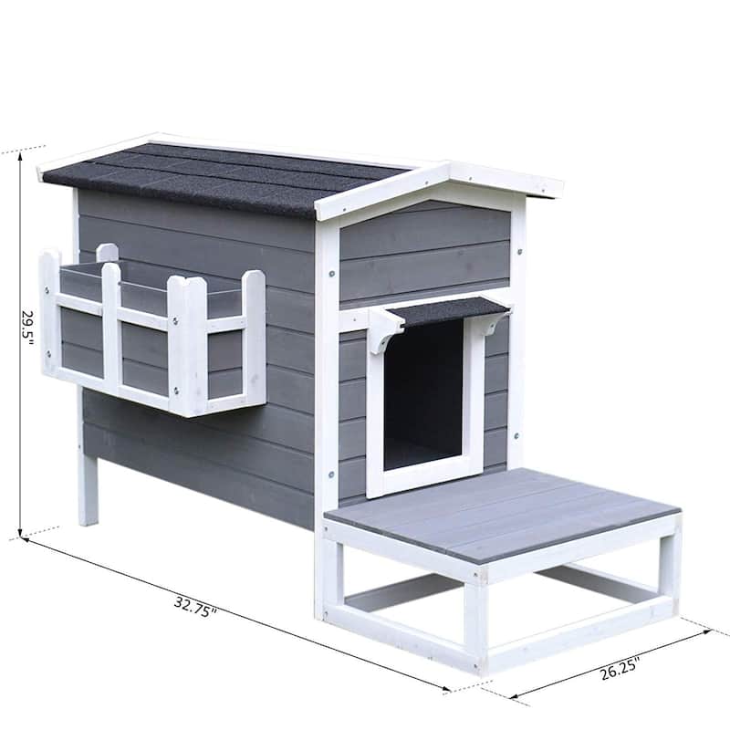 PawHut Wooden Large Deluxe Elevated Cat House - N/A