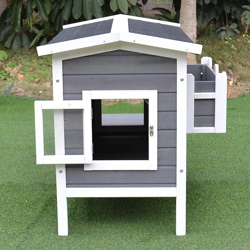 PawHut Wooden Large Deluxe Elevated Cat House - N/A