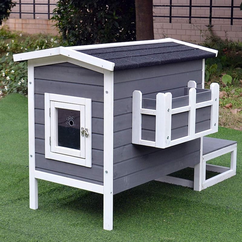 PawHut Wooden Large Deluxe Elevated Cat House - N/A