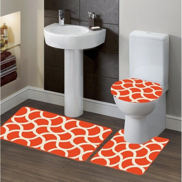 Shop 3 Piece Polyester Bath Rug Set Geometric Orange