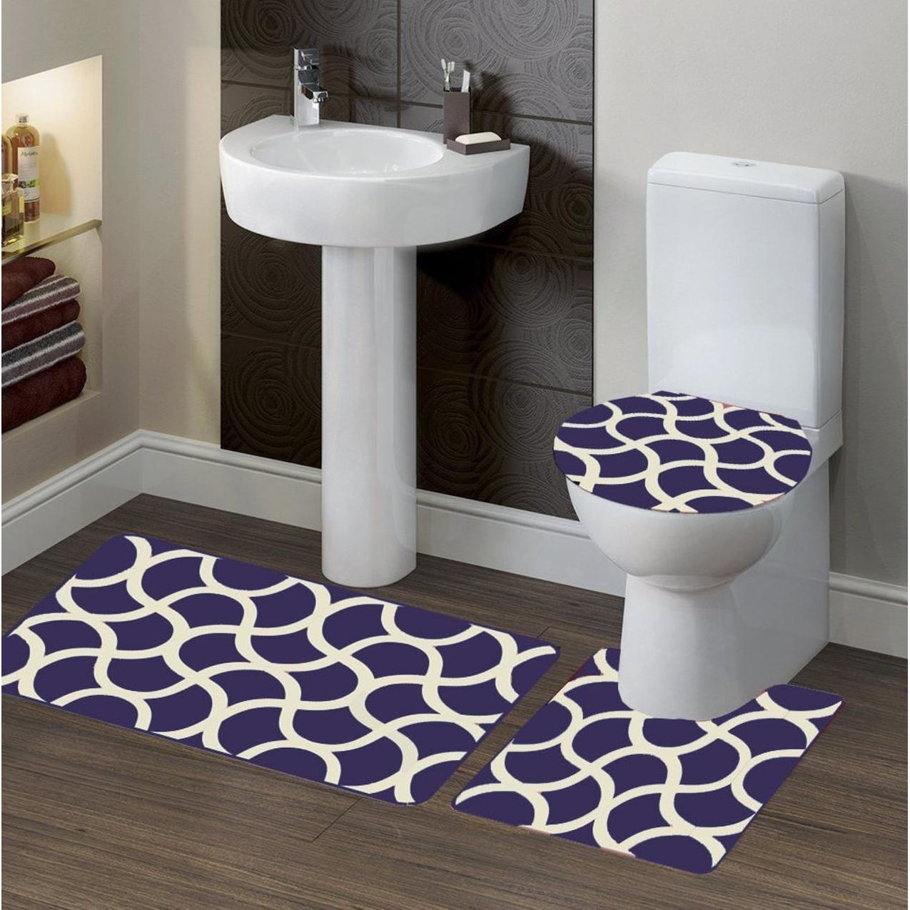 3 Piece Polyester Bath Rug Set Geometric Purple Polyester Bath Rug Set Geometric Purple
