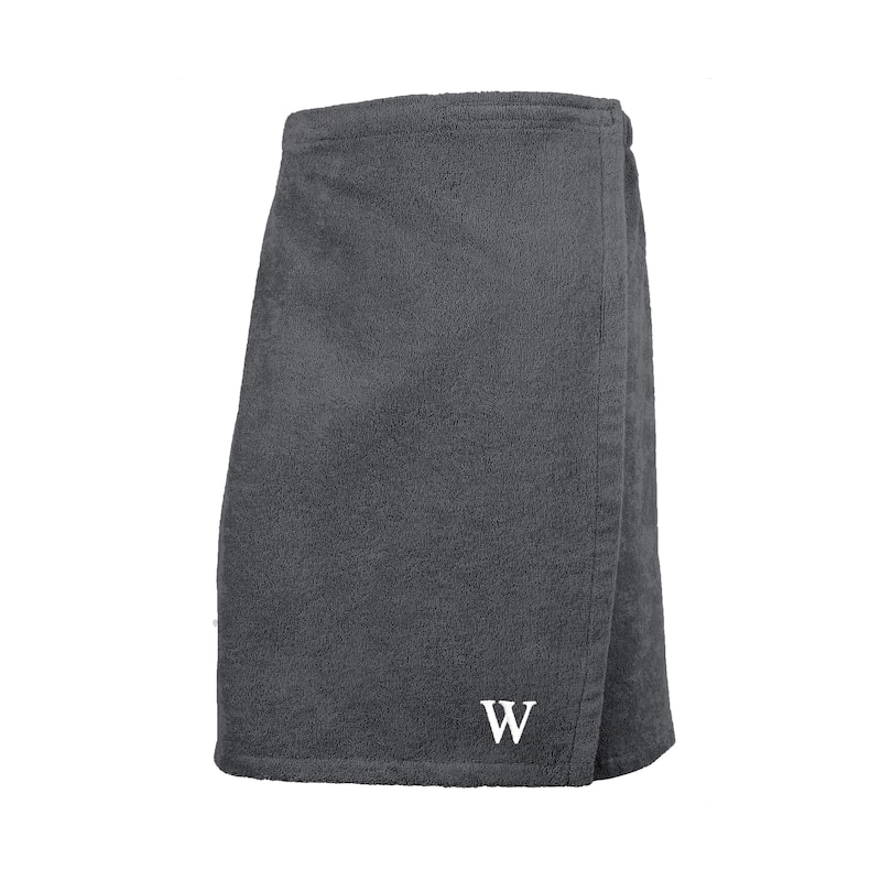 Authentic Turkish Cotton Terry Grey Monogrammed Spa and Shower Towel Wrap - Mens - Grey - W