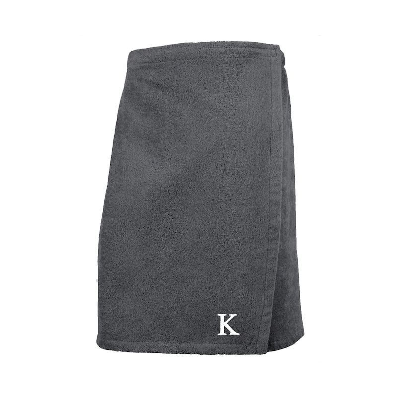 Authentic Turkish Cotton Terry Grey Monogrammed Spa and Shower Towel Wrap - Mens - Grey - K