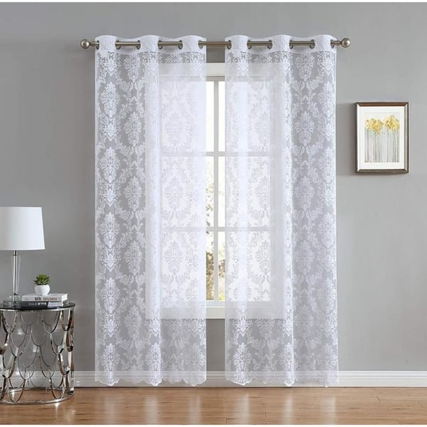 slide 1 of 14, Gracewood Hollow Kulenovic Knitted Lace Medallion Curtain with Scalloped Bottom