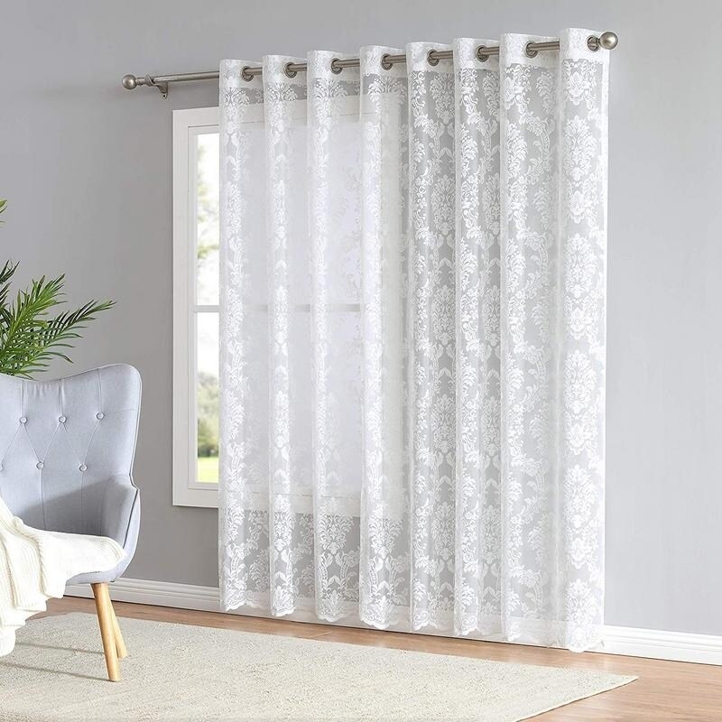 Premium Quality White Silky Yarn Traditional Cheap Net Curtain Scalloped Bottom 