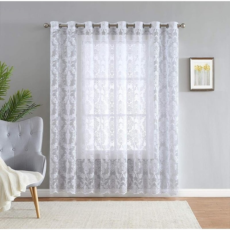 Gracewood Hollow Kulenovic Knitted Lace Medallion Curtain with Scalloped Bottom