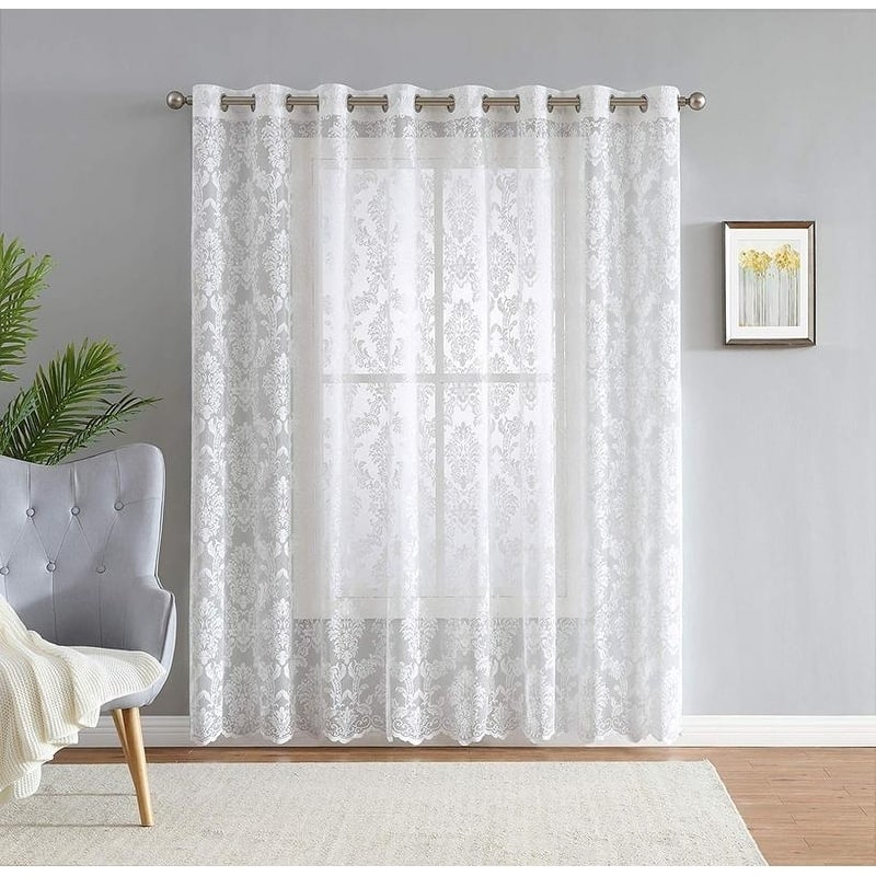 Gracewood Hollow Kulenovic Knitted Lace Medallion Curtain with Scalloped Bottom