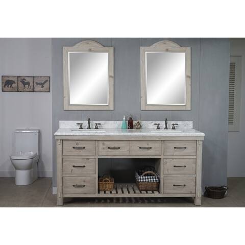 72" Rustic Solid Fir Double Sink Vanity with Carrara White Marble Top -No Faucet