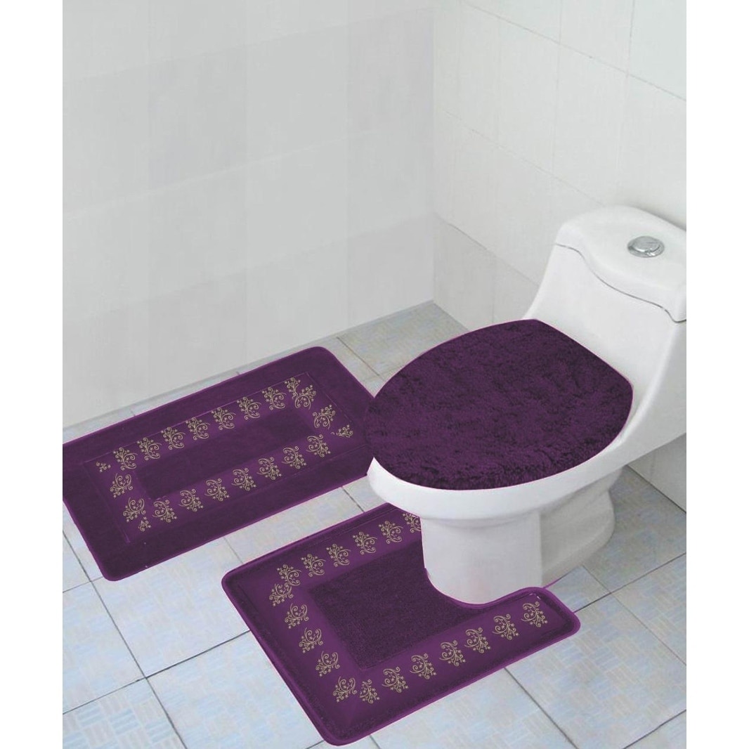 3 Piece Polyester Bathroom Rug Set Purple Free Shipping On Piece Polyester Bathroom Rug Set Purple