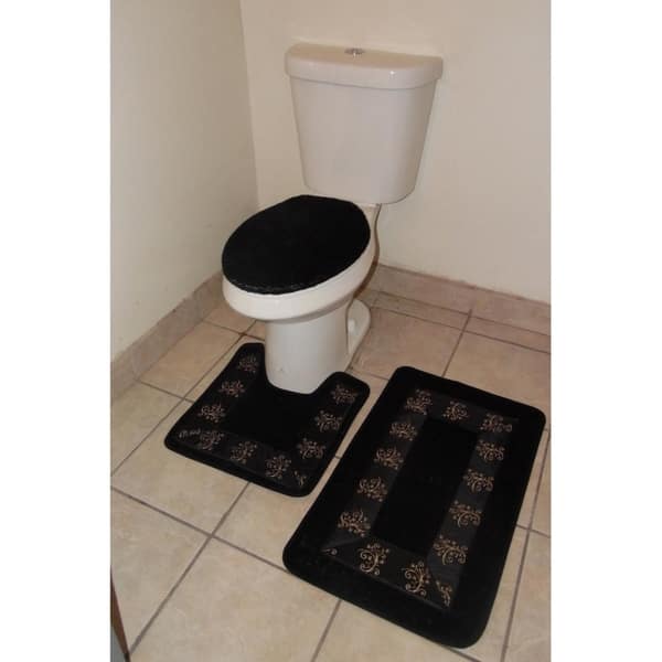 3 Piece Polyester Bathroom Rug Set Black 28303177 3 Piece Polyester Bathroom Rug Set
