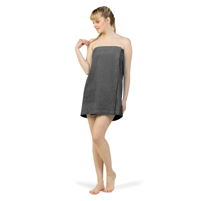 Authentic Turkish Cotton Terry Grey Spa and Shower Towel Wrap - women's grey