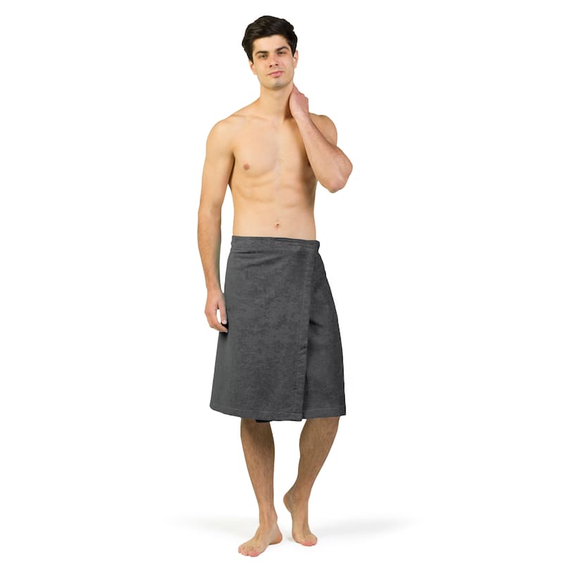 Authentic Turkish Cotton Terry Grey Spa and Shower Towel Wrap - men's grey