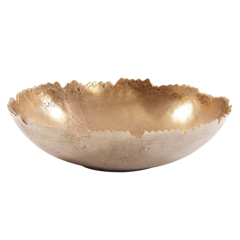 Silver Orchid Round Decorative Broken Edge Metal Bowl - Gold - 18"