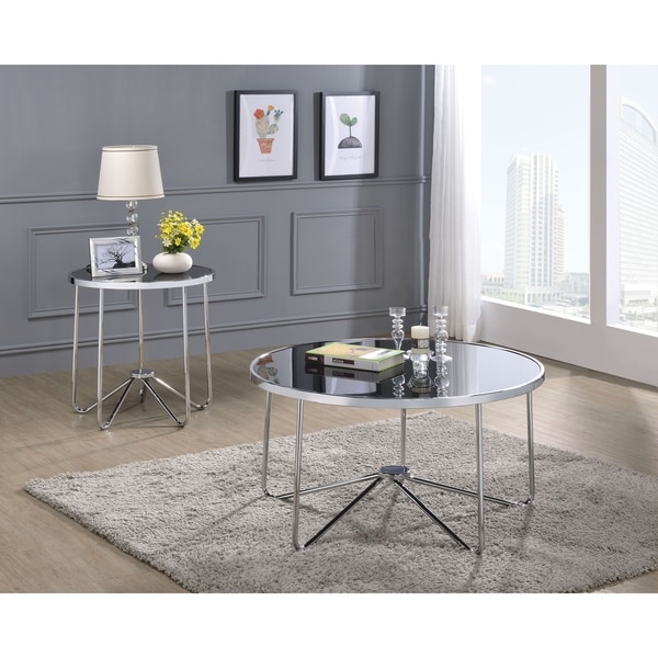Shop Round Shaped Metal Coffee Table with Tempered Glass Top, Black and