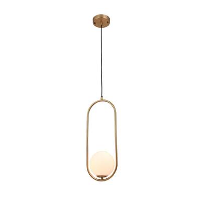 Gold Metal Single Pendant Lighting With Milk White Glass Shade