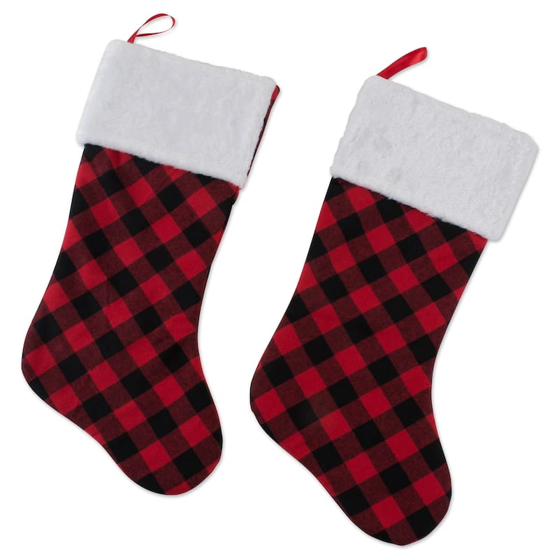 DII Holiday Tree Skirts and Stockings - Red & Black Buffalo Check - Stockings