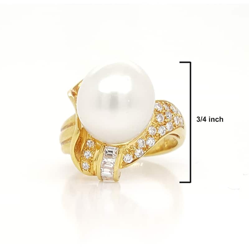 Southsea Pearl Round and Baguette Diamond Ring Size - 5.75