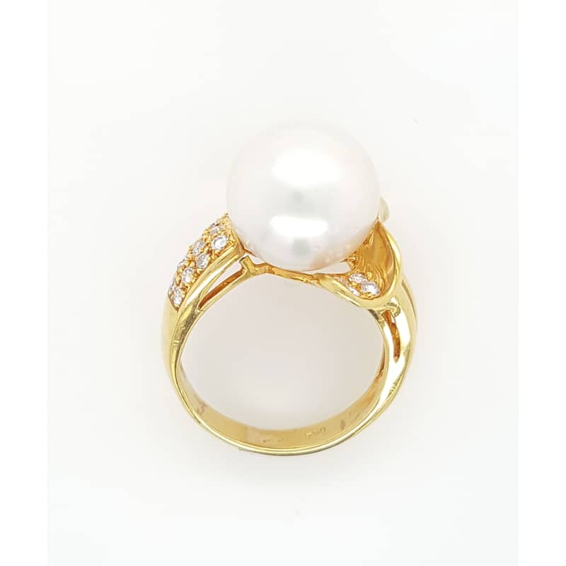 Southsea Pearl Round and Baguette Diamond Ring Size - 5.75