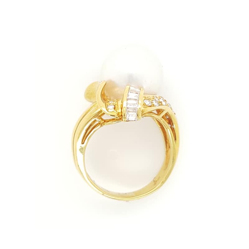 Southsea Pearl Round and Baguette Diamond Ring Size - 5.75
