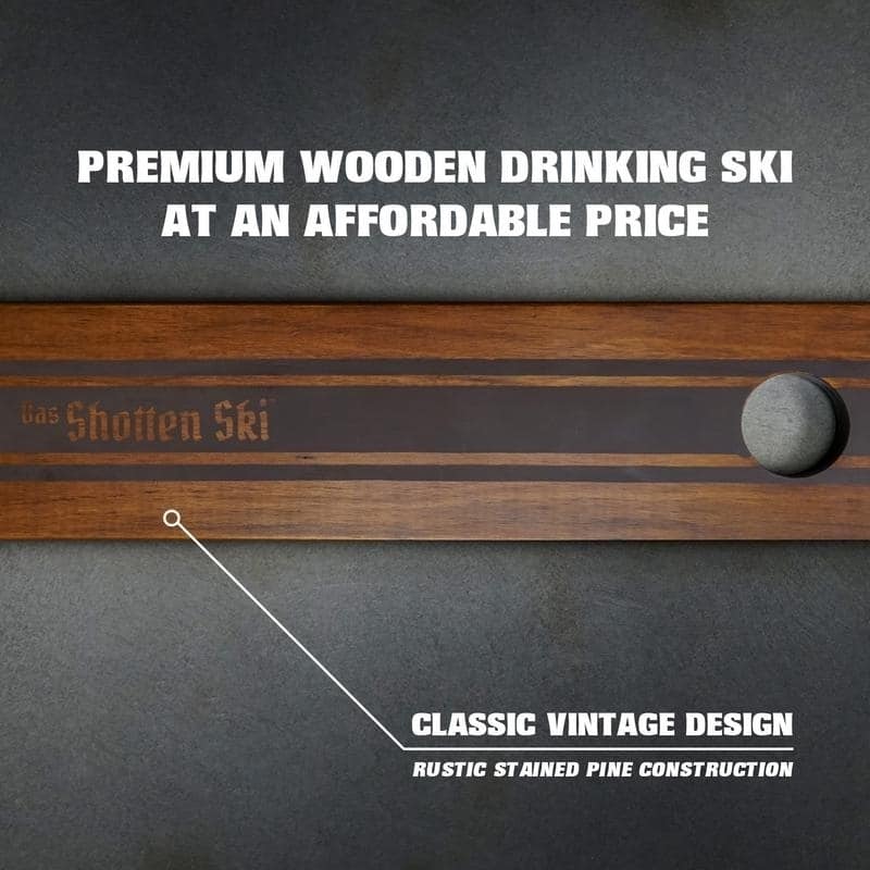 GoPong Das Shotten Ski | Rustic Wood 4 Person Drinking Ski with 50 Plastic Shot Glasses
