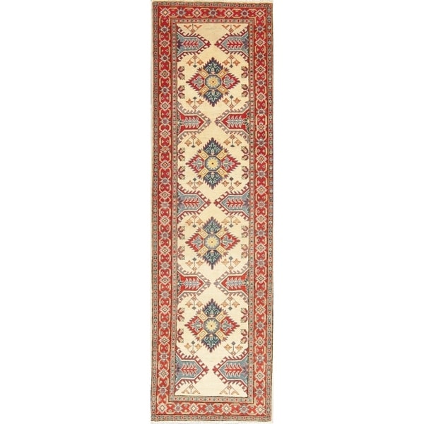 Traditional Kazak Oriental Hand Knotted Wool Pakistani Casual Rug - 9'7" x 2'10" Runner