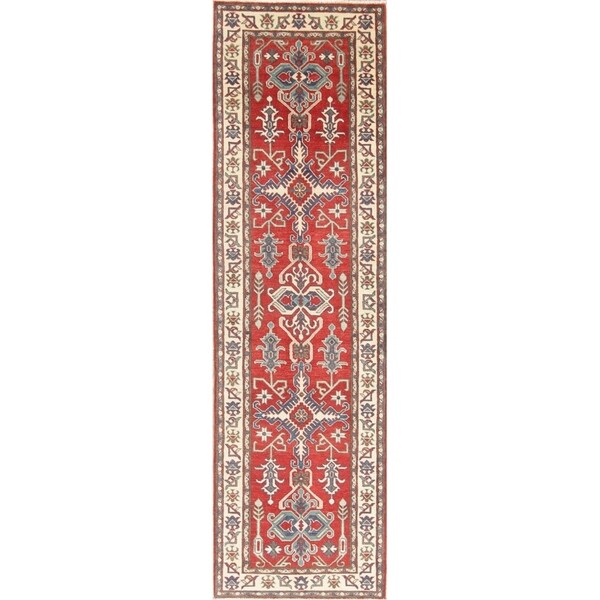 Traditional Kazak Oriental Hand Knotted Wool Pakistani Rug - 9'6" x 2'9" Runner