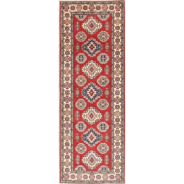 Kazak Traditional Oriental Hand Knotted Wool Pakistani Rug - 7'11" x 2'9" Runner
