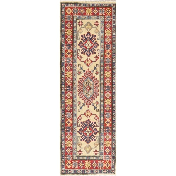 Kazak Traditional Oriental Hand Knotted Wool Pakistani Rug - 6'5" x 2'1" Runner