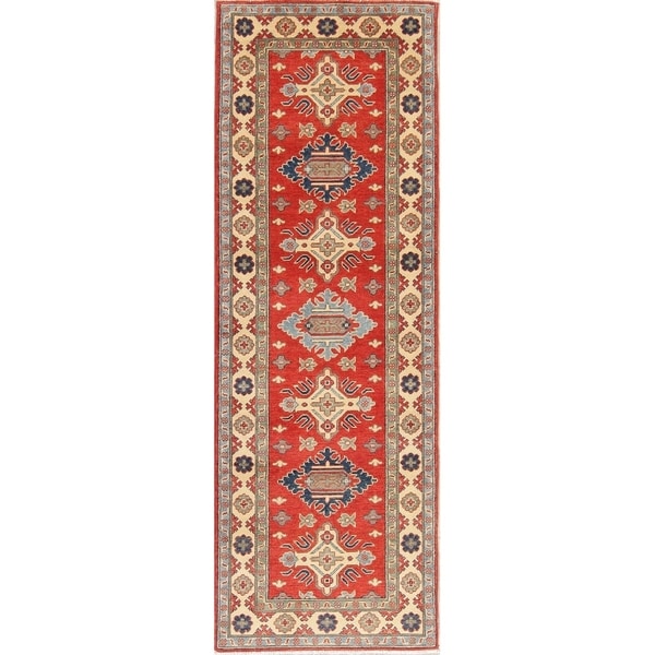 Kazak Traditional Oriental Hand Knotted Wool Pakistani Rug - 8'2" x 2'10" Runner